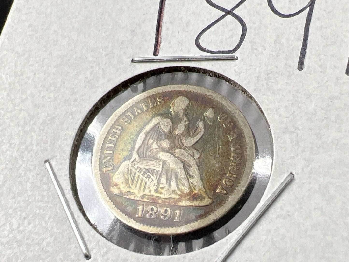 1891 P SEATED LIBERTY DIME Coin Good Circulated Neat Toning Obverse