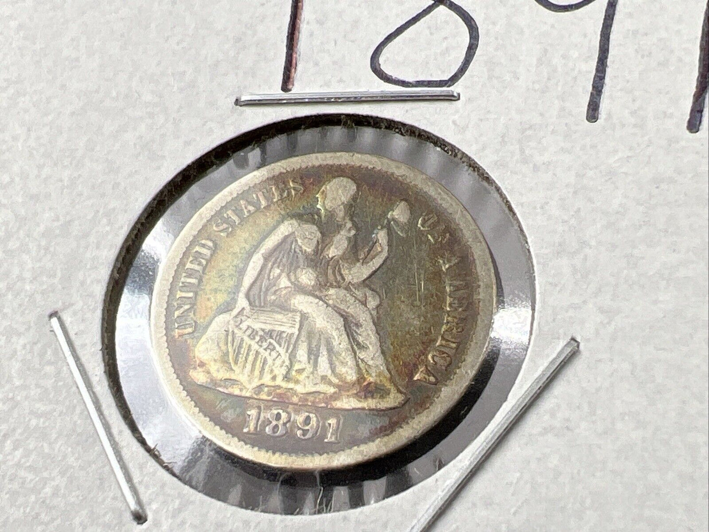 1891 P SEATED LIBERTY DIME Coin Good Circulated Neat Toning Obverse