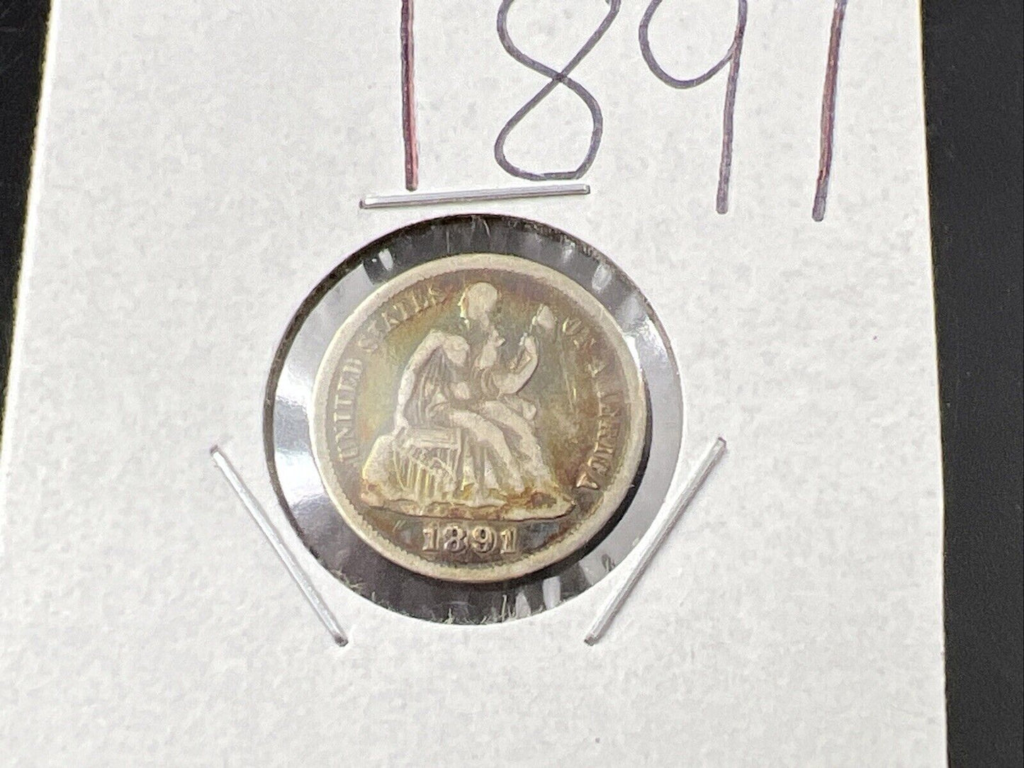 1891 P SEATED LIBERTY DIME Coin Good Circulated Neat Toning Obverse