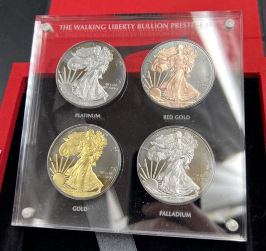 4 Coin Set 2015 1 Oz ASE American Silver Eagle with Metal Overlays in Case
