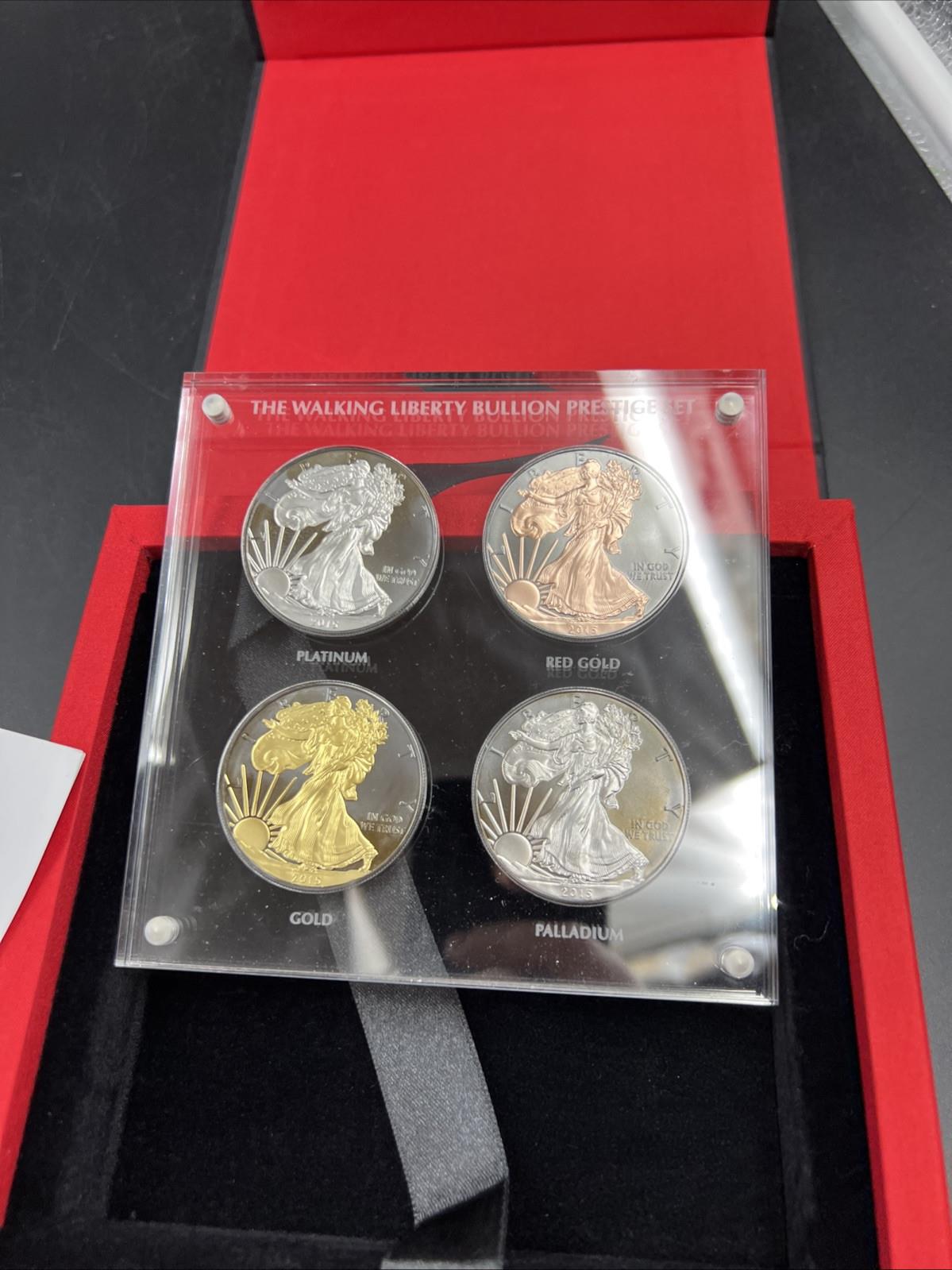 4 Coin Set 2015 1 Oz ASE American Silver Eagle with Metal Overlays in Case