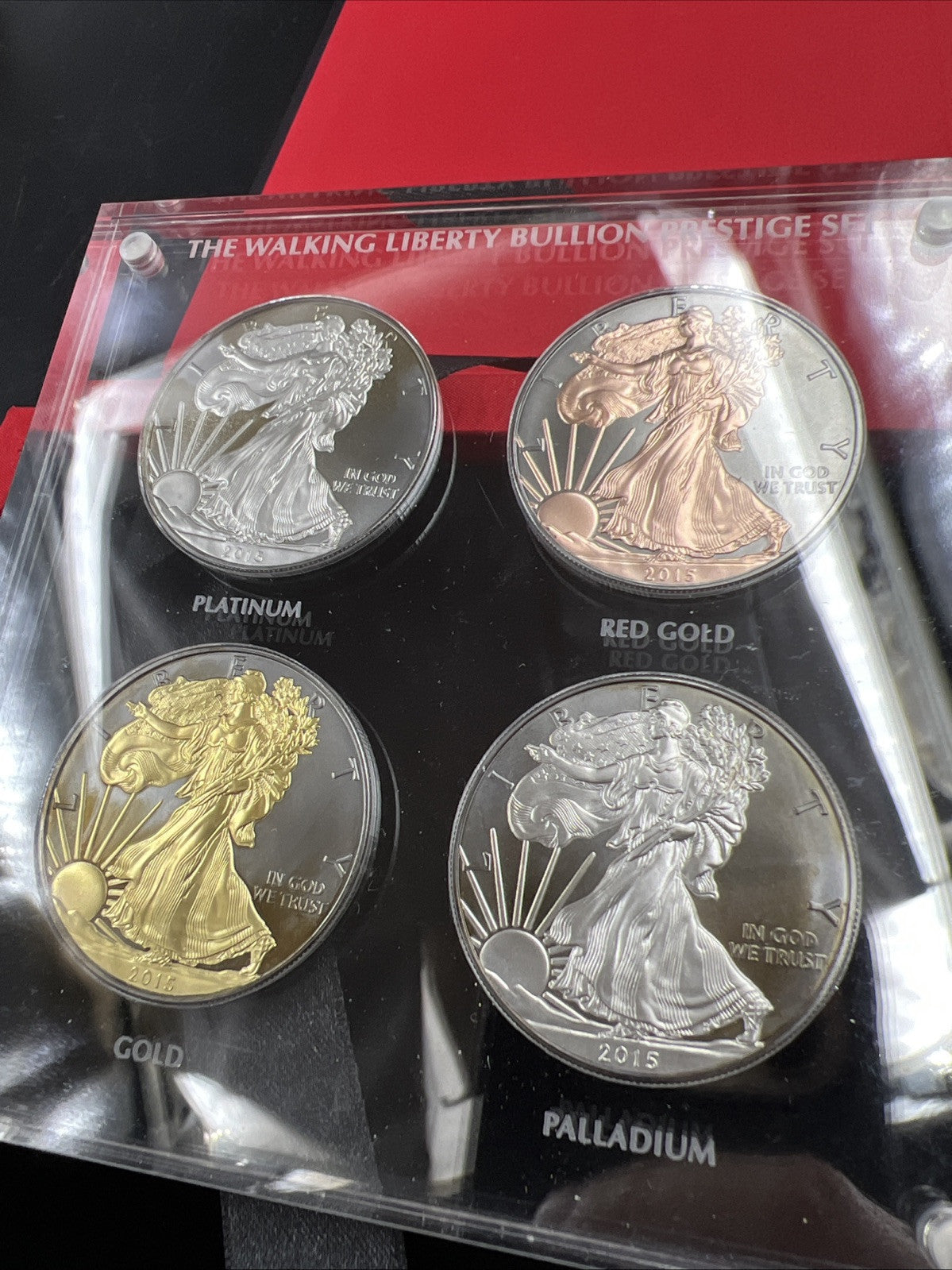 4 Coin Set 2015 1 Oz ASE American Silver Eagle with Metal Overlays in Case