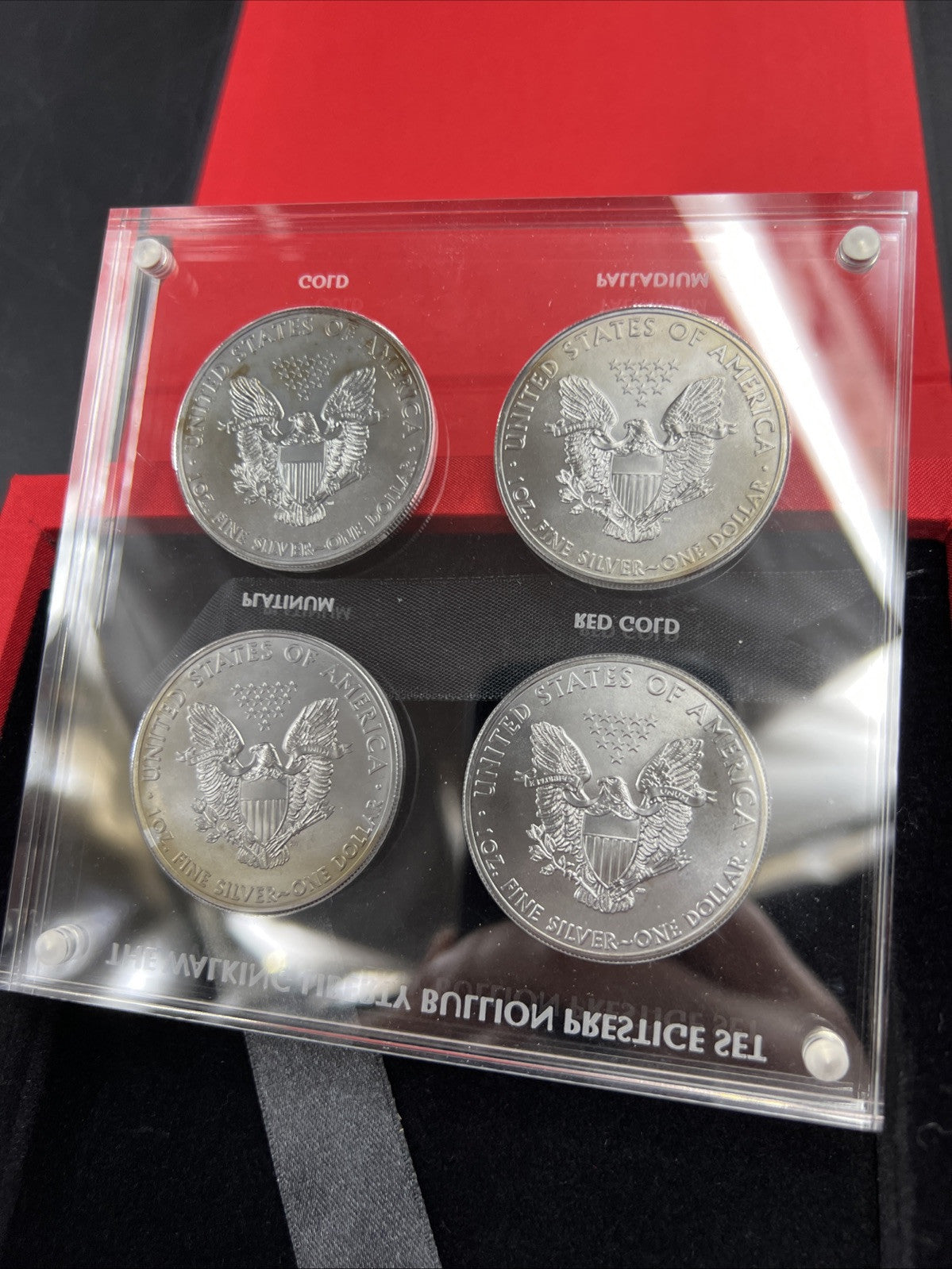 4 Coin Set 2015 1 Oz ASE American Silver Eagle with Metal Overlays in Case