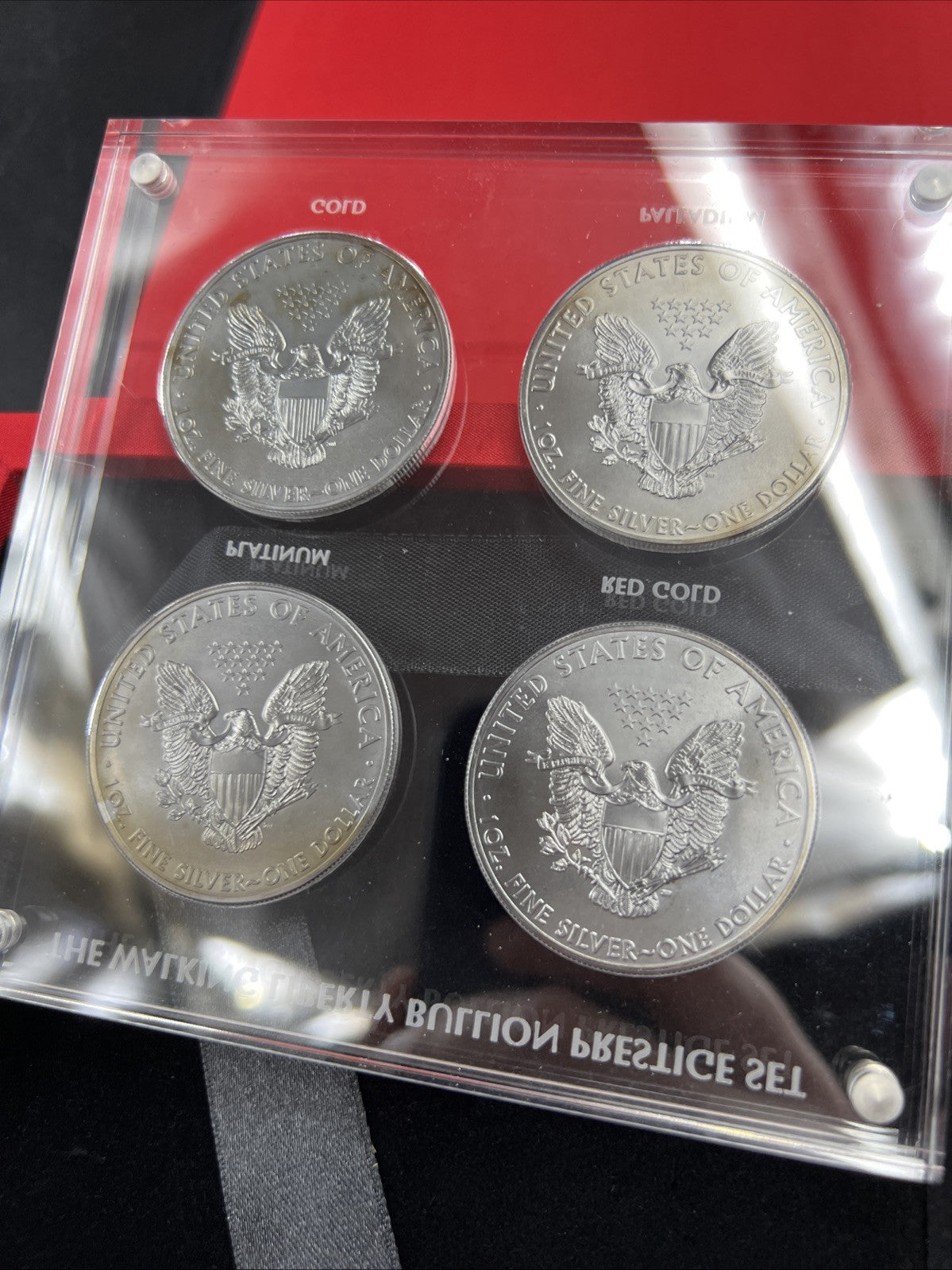 4 Coin Set 2015 1 Oz ASE American Silver Eagle with Metal Overlays in Case