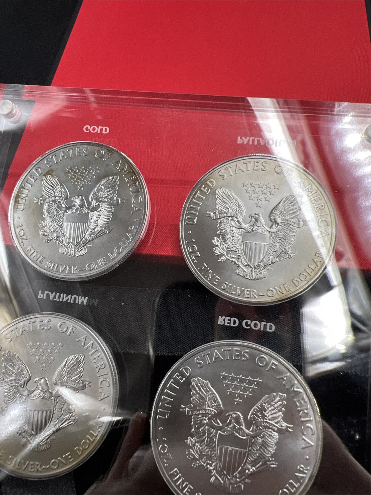 4 Coin Set 2015 1 Oz ASE American Silver Eagle with Metal Overlays in Case