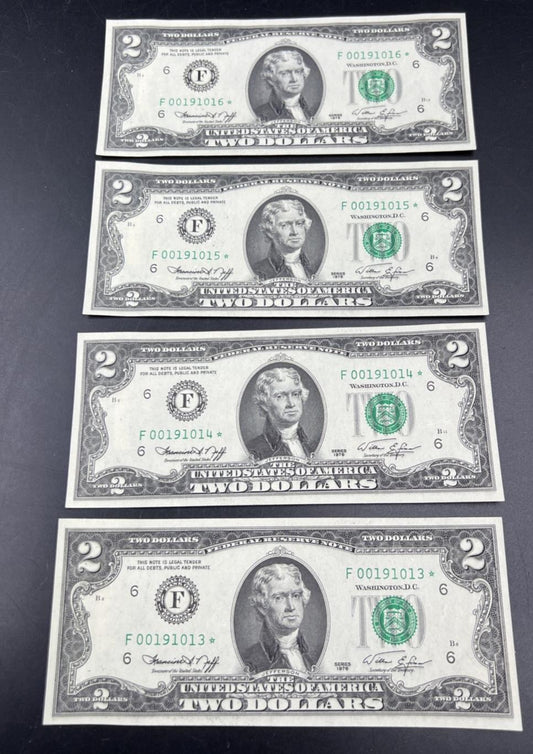 4 Consecutive * Star 1976 Bicentennial Postal FRN Notes AU / CU Chickamauga GA