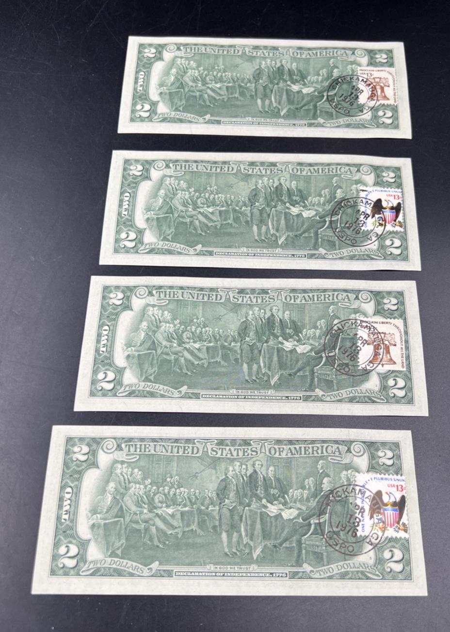 4 Consecutive * Star 1976 Bicentennial Postal FRN Notes AU / CU Chickamauga GA
