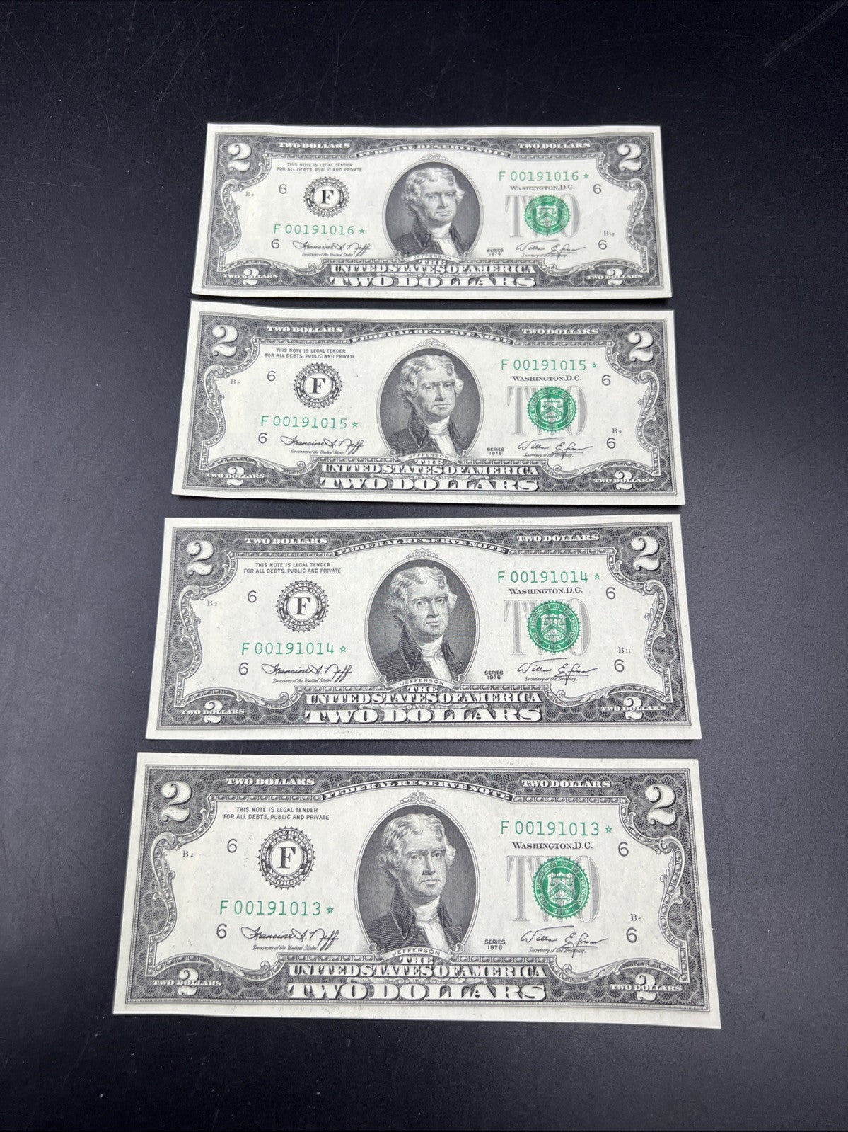 4 Consecutive * Star 1976 Bicentennial Postal FRN Notes AU / CU Chickamauga GA