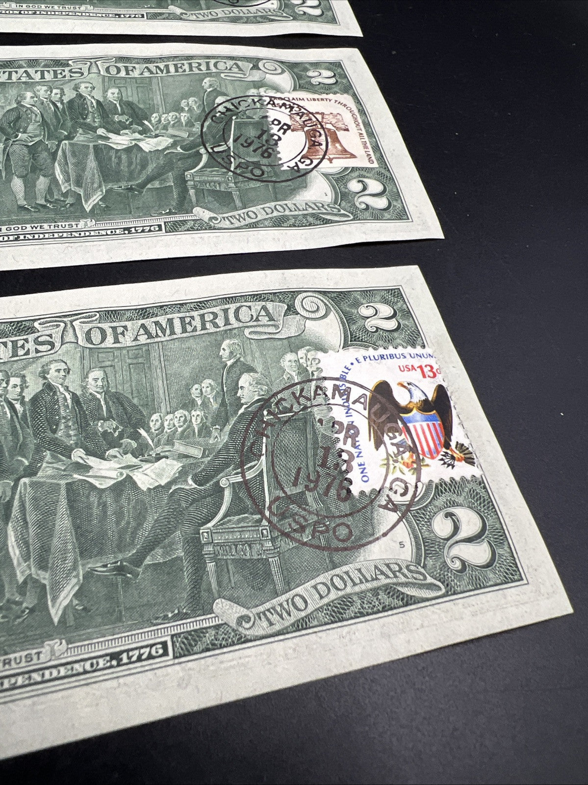 4 Consecutive * Star 1976 Bicentennial Postal FRN Notes AU / CU Chickamauga GA