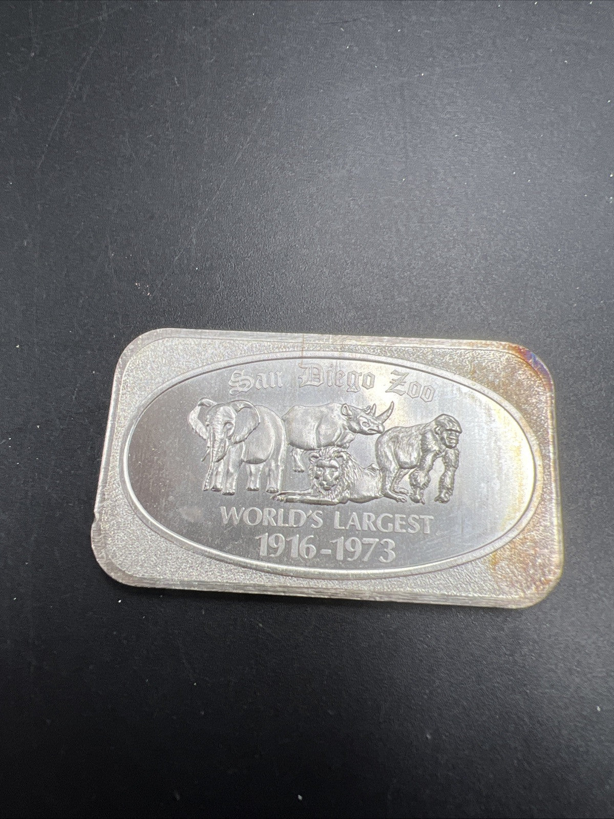1973 San Diego Zoo 1 Oz Silver ARt Bar US Silver Corporation Neat Toning