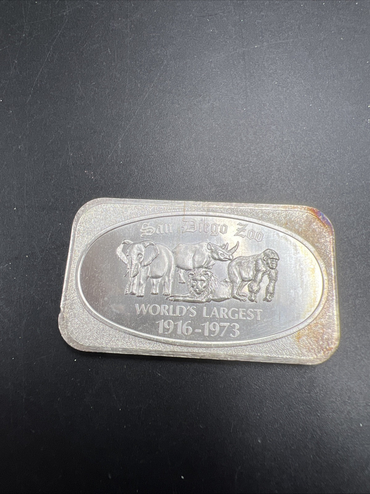 1973 San Diego Zoo 1 Oz Silver ARt Bar US Silver Corporation Neat Toning