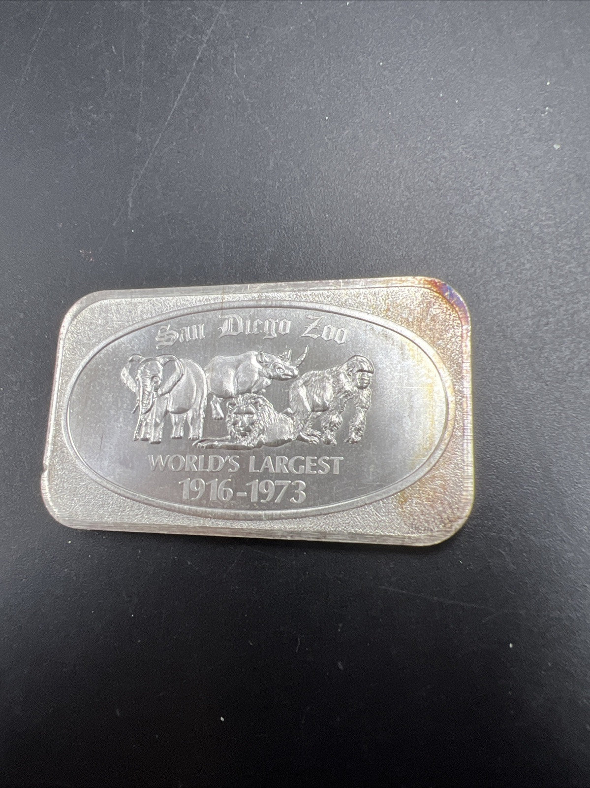 1973 San Diego Zoo 1 Oz Silver ARt Bar US Silver Corporation Neat Toning