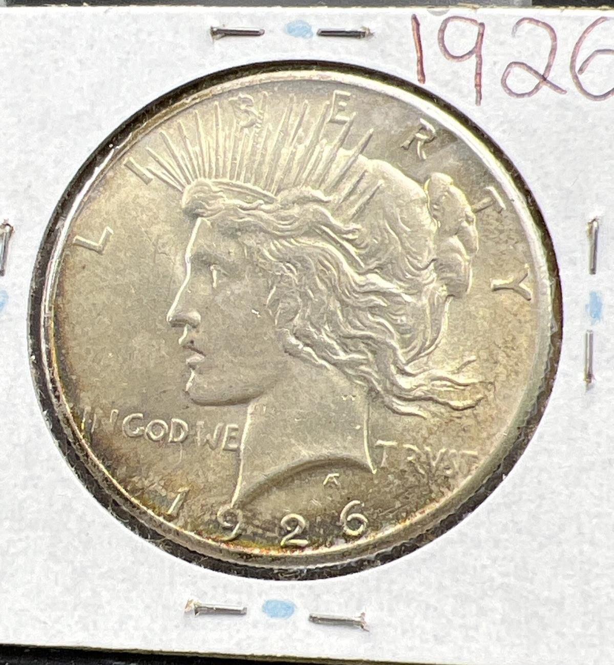 1926 P $1 Peace Silver Dollar Coin Choice AU Neat Toning