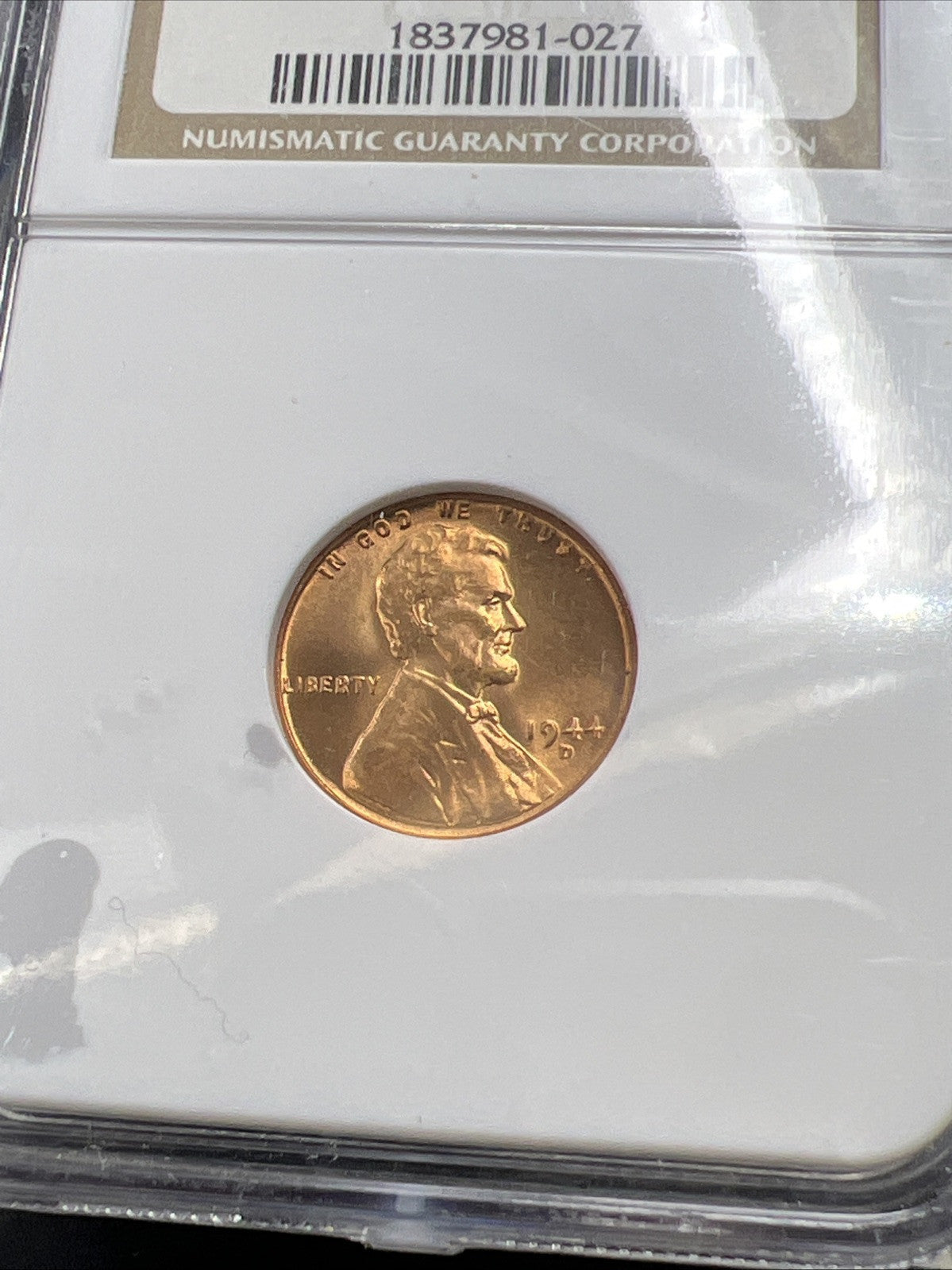 1944 D 1c Lincoln Wheat Cent Penny Coin NGC MS67 RD Gem BU Certified #027