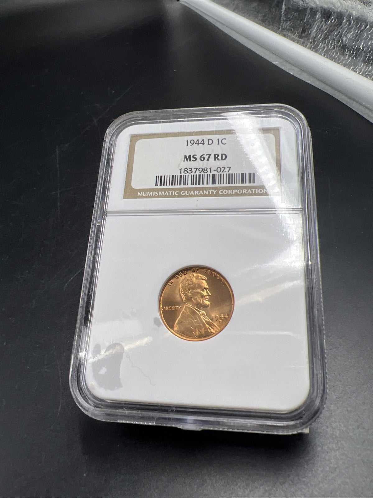 1944 D 1c Lincoln Wheat Cent Penny Coin NGC MS67 RD Gem BU Certified #027