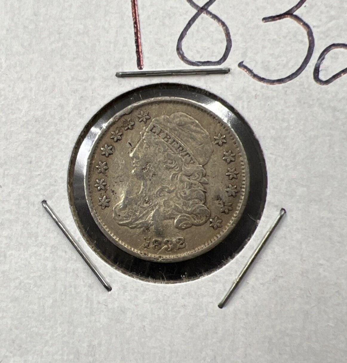 1832 10c Bust Capped Silver Dime Coin XF Details Damaged Bent