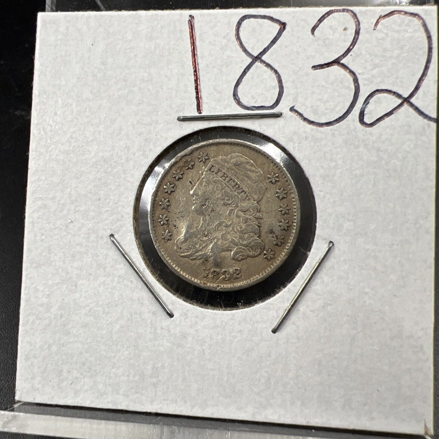 1832 10c Bust Capped Silver Dime Coin XF Details Damaged Bent
