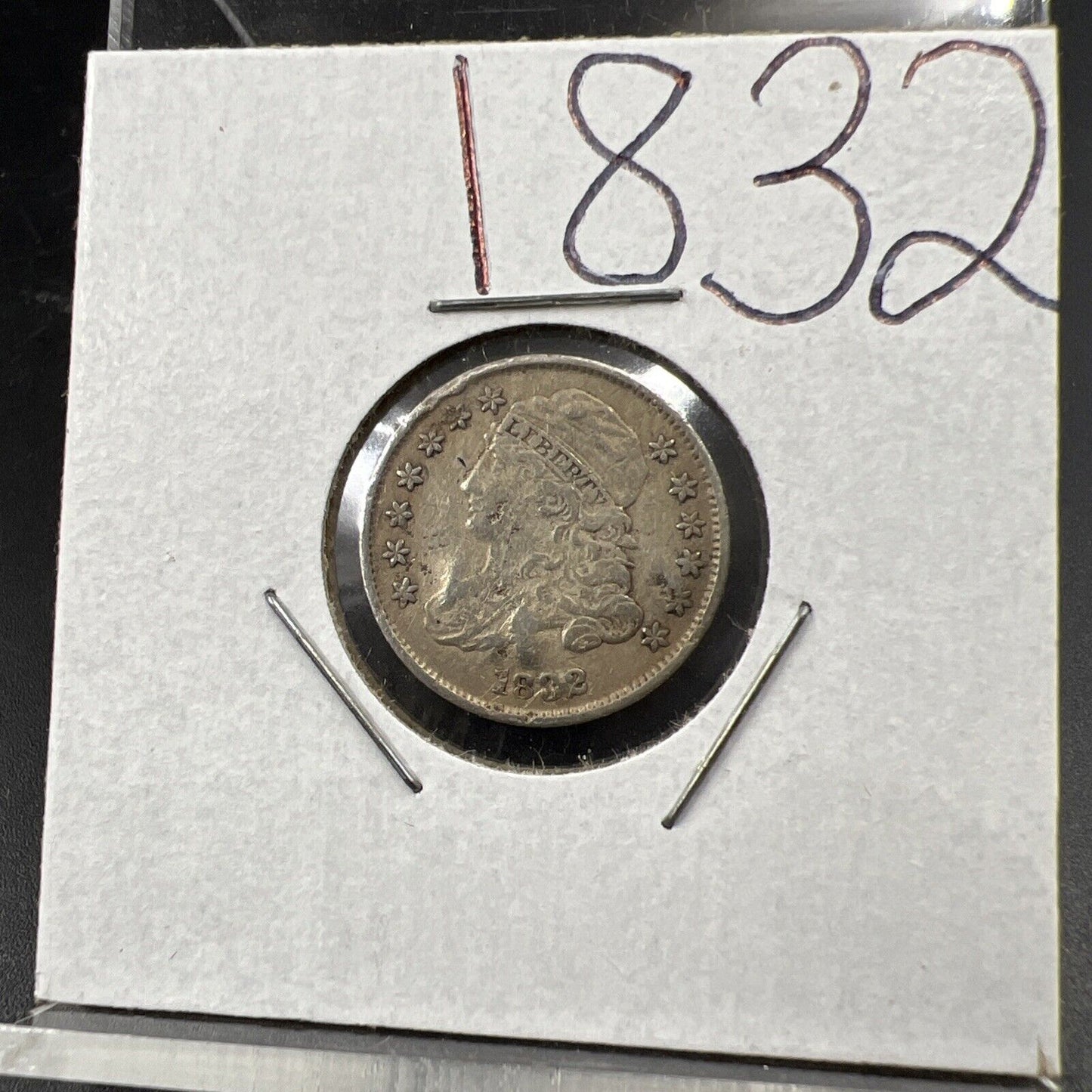 1832 10c Bust Capped Silver Dime Coin XF Details Damaged Bent