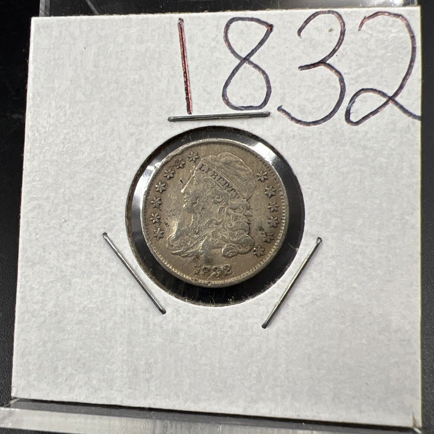 1832 10c Bust Capped Silver Dime Coin XF Details Damaged Bent