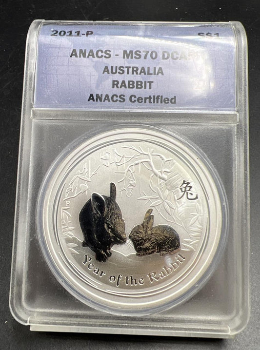 2011 1 oz Silver Australia Rabbit $1 Coin .999 ANACS MS70 DCAM #368