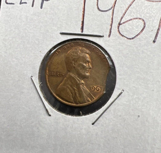Clipped Error Coin 1967 1c Lincoln Memorial Cent Penny CH AU