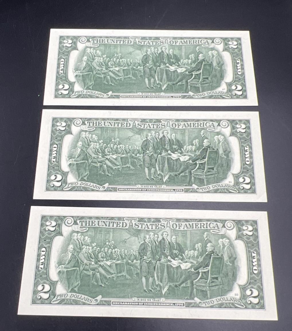 3 Consecutive 2013 $2 Two Dollar FRN Federal Reserve Notes UNC #214
