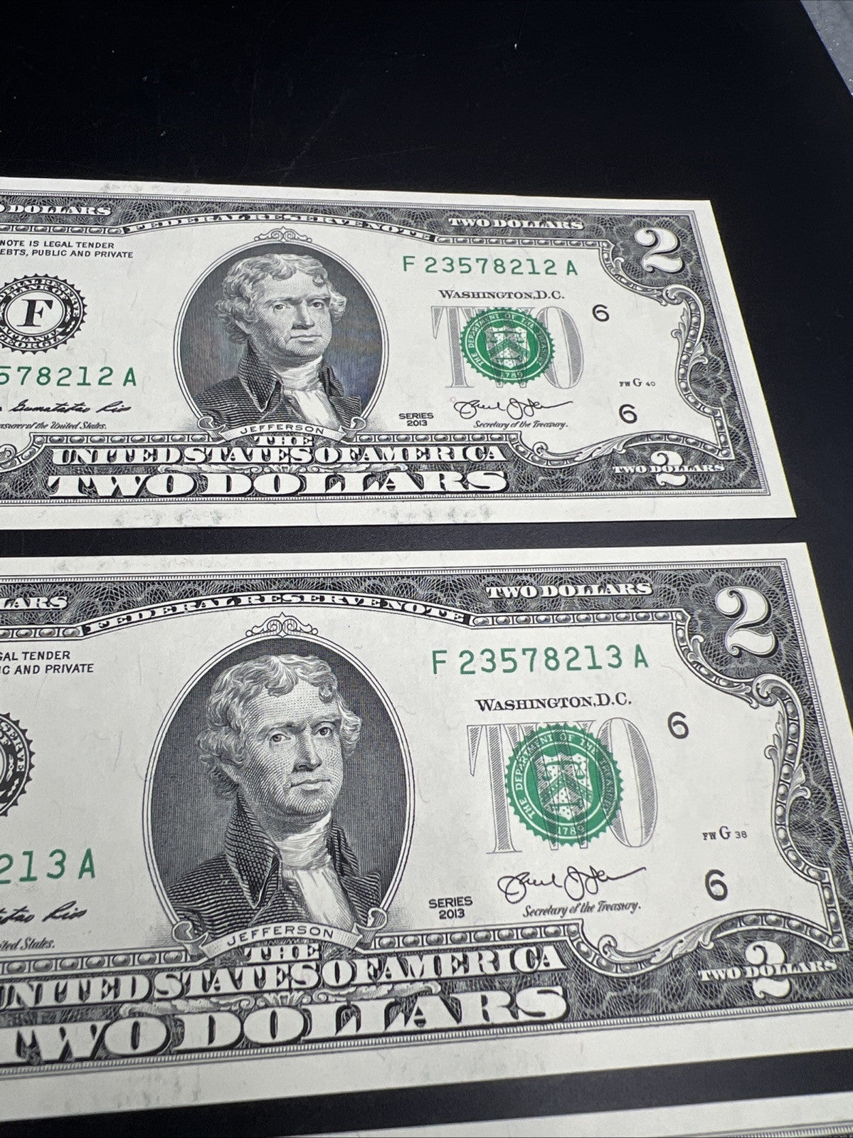 3 Consecutive 2013 $2 Two Dollar FRN Federal Reserve Notes UNC #214