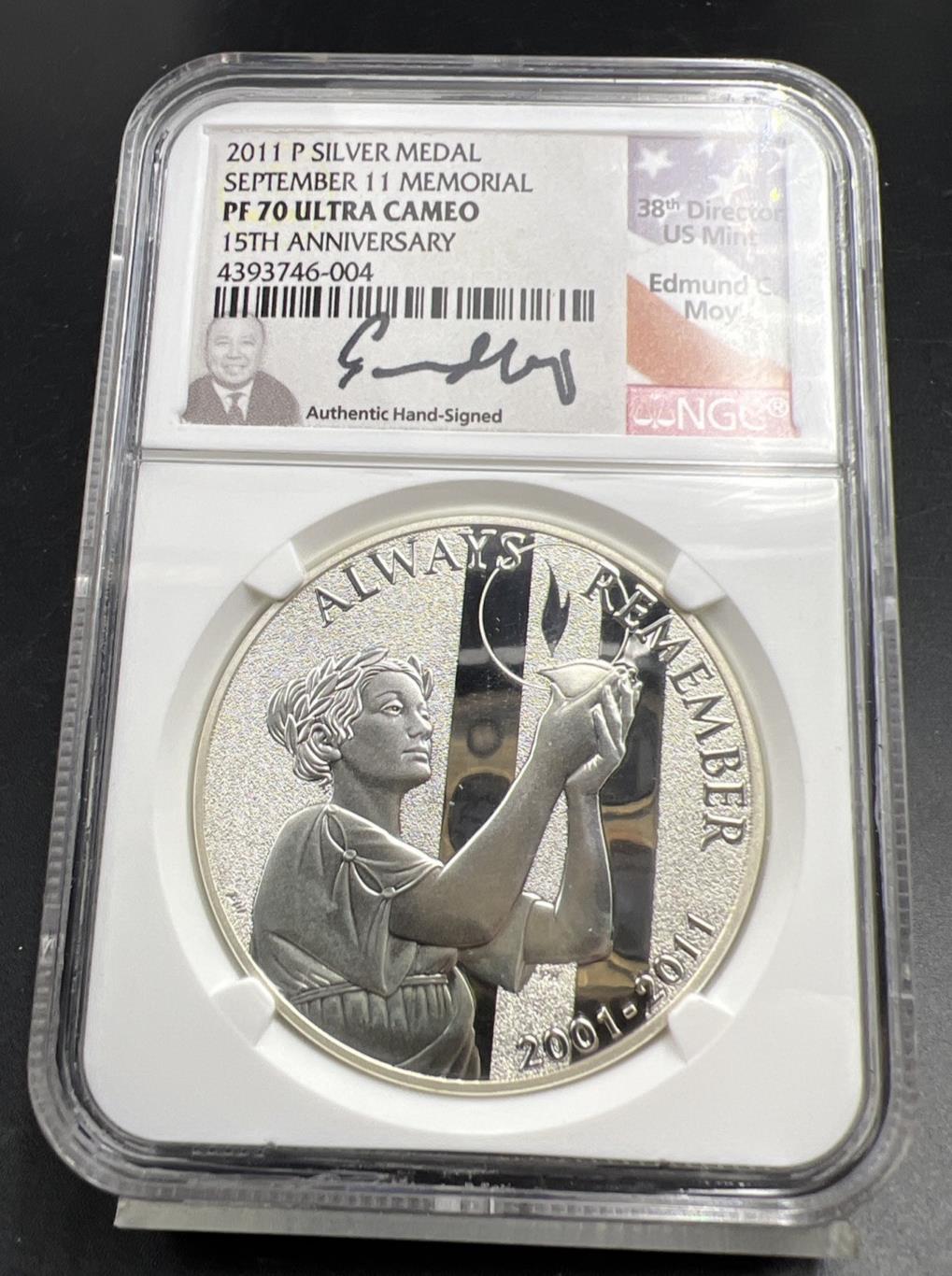 2011 W September 11th Anniversary Memorial Medal NGC PF70 UCAM Moy Signature LBL