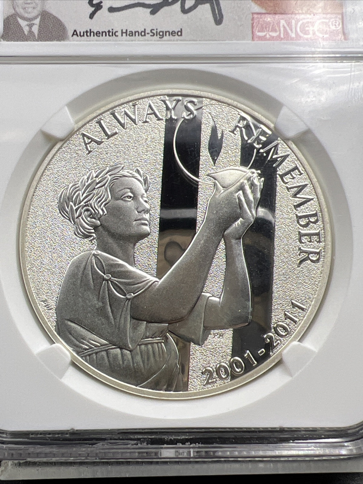 2011 W September 11th Anniversary Memorial Medal NGC PF70 UCAM Moy Signature LBL