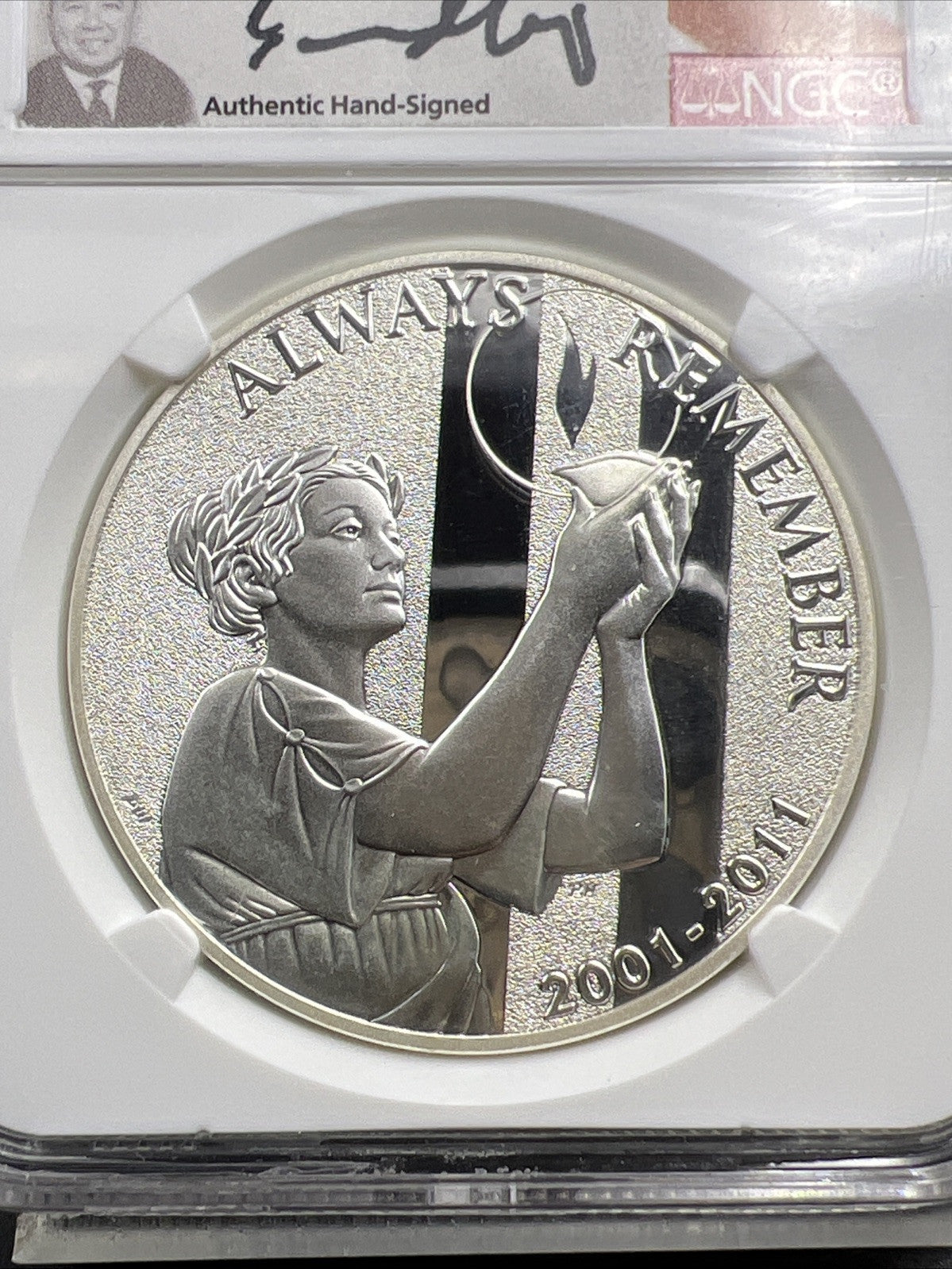 2011 W September 11th Anniversary Memorial Medal NGC PF70 UCAM Moy Signature LBL