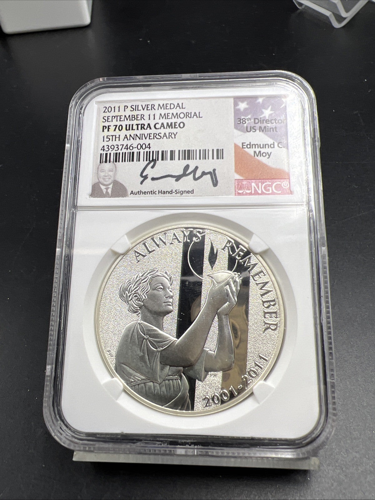 2011 W September 11th Anniversary Memorial Medal NGC PF70 UCAM Moy Signature LBL