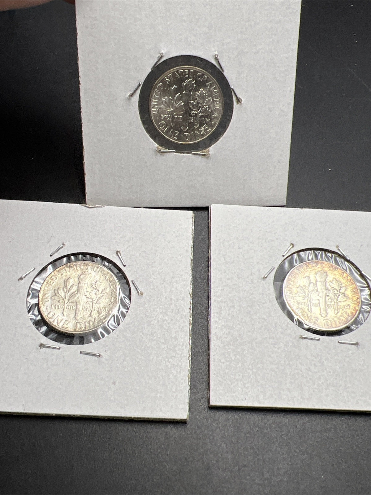 Toner Trio 3 Nice toned 1964 Roosevelt Silver Dime Coins BU UNC SKURLLEND#2025A