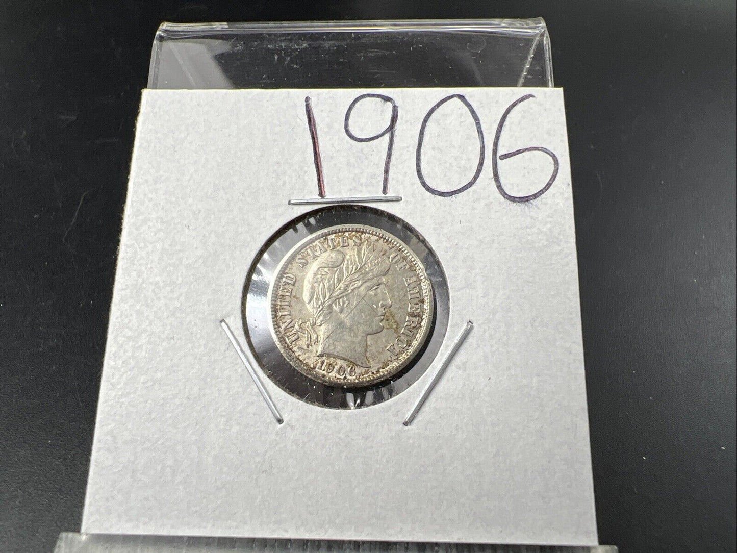 1906 P 10c Barber Silver Dime Coin Choice AU Details Graffiti