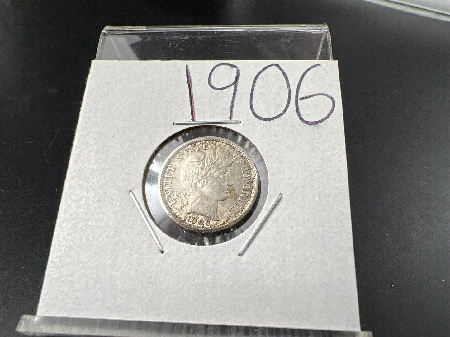 1906 P 10c Barber Silver Dime Coin Choice AU Details Graffiti