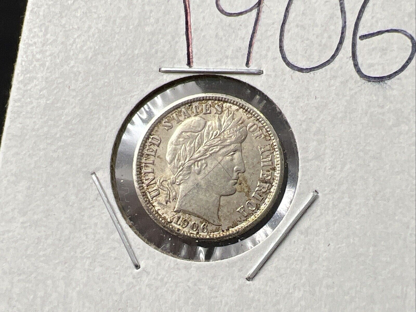 1906 P 10c Barber Silver Dime Coin Choice AU Details Graffiti