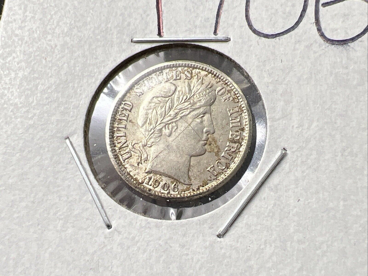 1906 P 10c Barber Silver Dime Coin Choice AU Details Graffiti