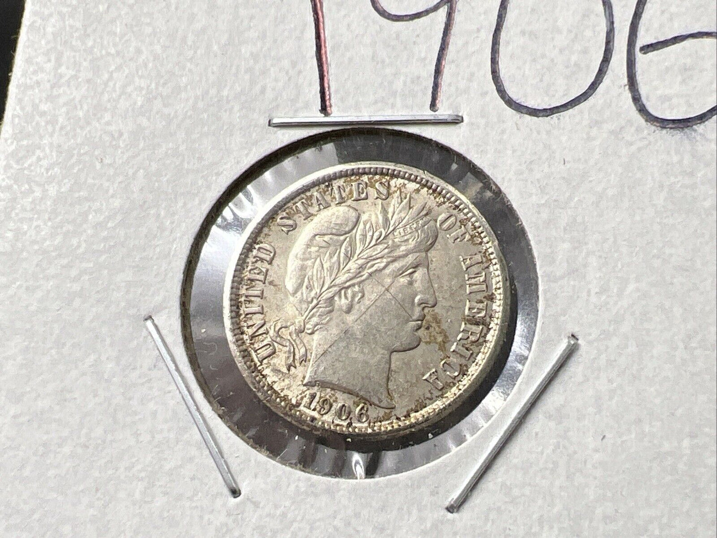 1906 P 10c Barber Silver Dime Coin Choice AU Details Graffiti