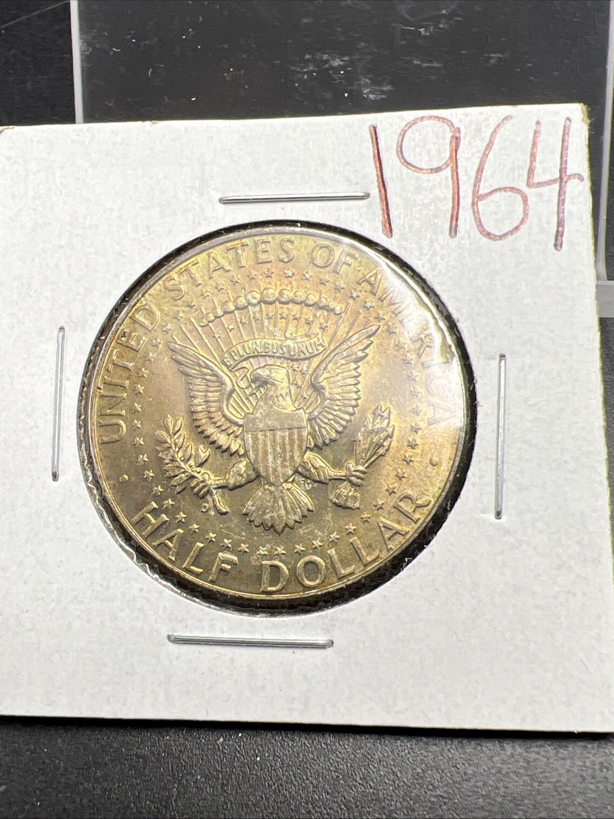 1964 P 50c Kennedy Silver Half Dollar Coin Choice AU About UNC Amber Toning Tone