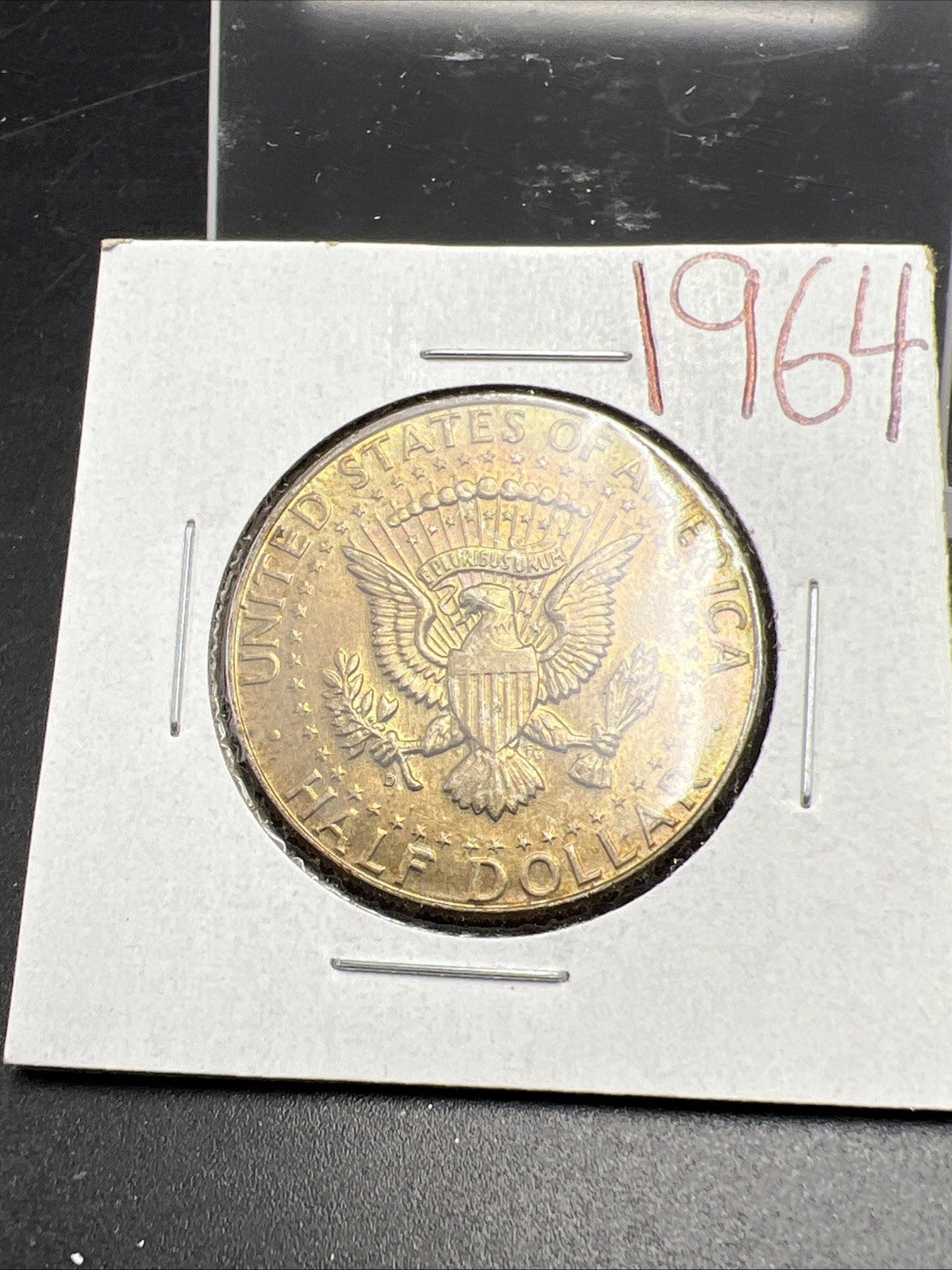 1964 P 50c Kennedy Silver Half Dollar Coin Choice AU About UNC Amber Toning Tone