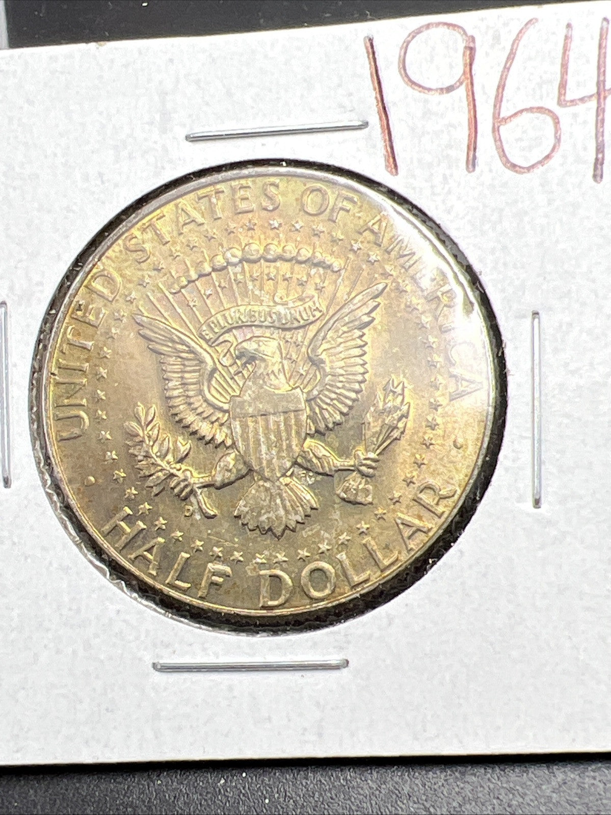 1964 P 50c Kennedy Silver Half Dollar Coin Choice AU About UNC Amber Toning Tone