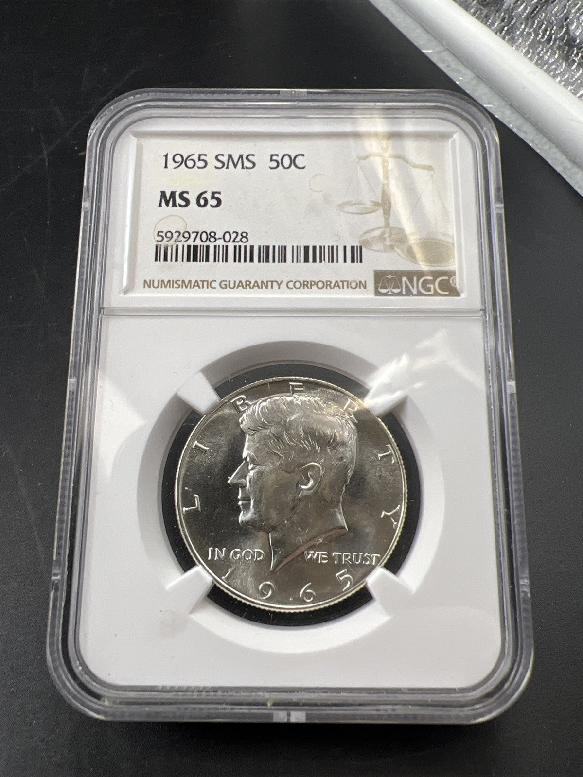 1965 SMS 50c Kennedy 40% Silver Half Dollar Coin MS65 NGC #028