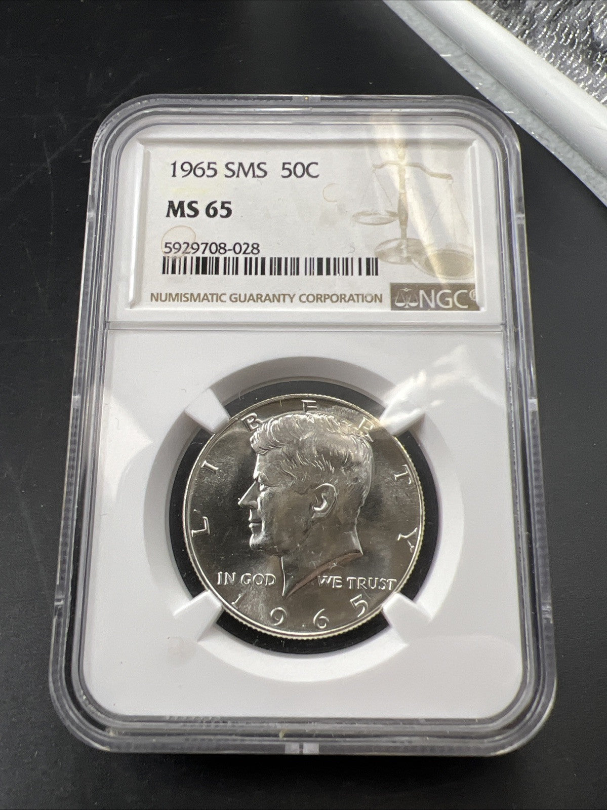 1965 SMS 50c Kennedy 40% Silver Half Dollar Coin MS65 NGC #028