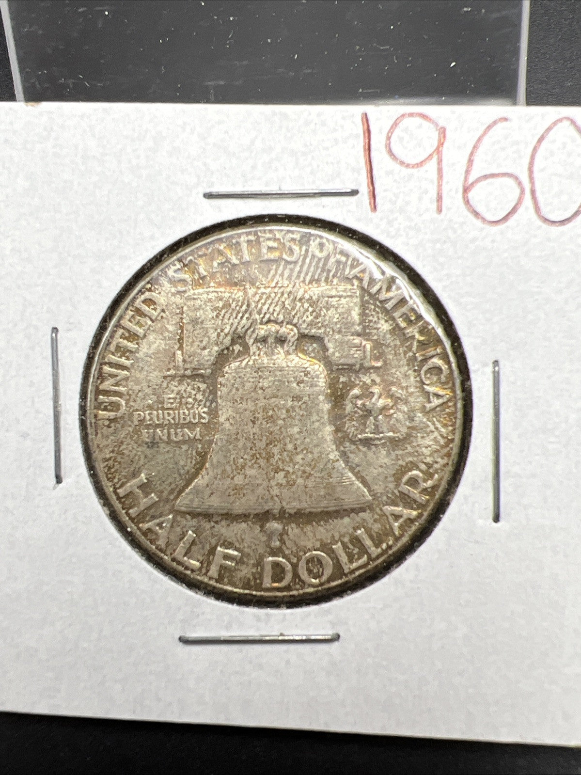 1960 P Franklin Half Dollar Silver Coin Choice AU About UNC Nice Toning Toner