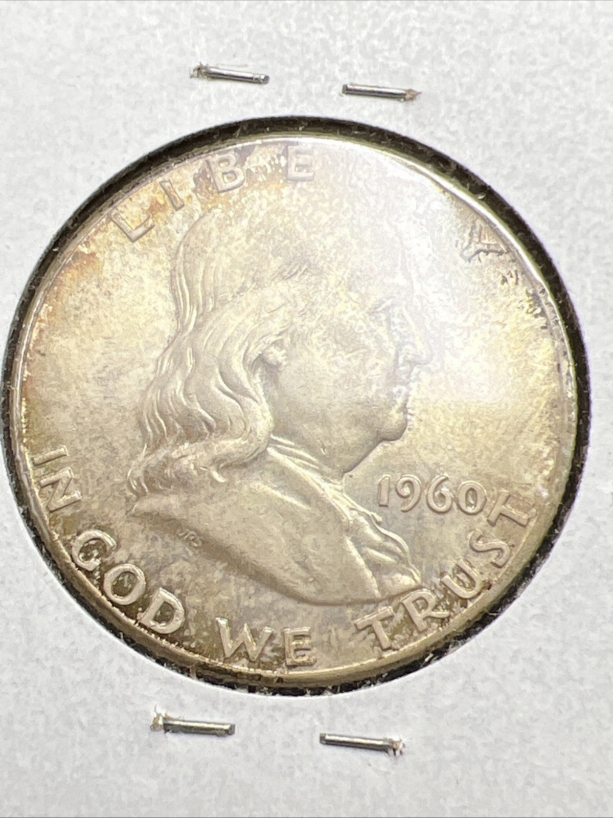 1960 P Franklin Half Dollar Silver Coin Choice AU About UNC Nice Toning Toner