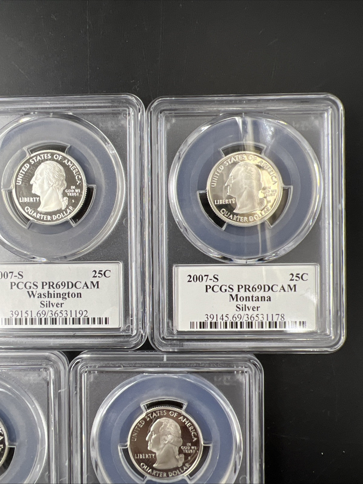 2007 S Complete 5 Coin Silver Proof Quarter Set PCGS Graded PR69 DCAM Flag Label