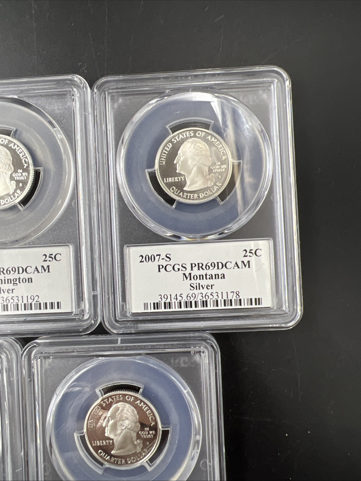 2007 S Complete 5 Coin Silver Proof Quarter Set PCGS Graded PR69 DCAM Flag Label