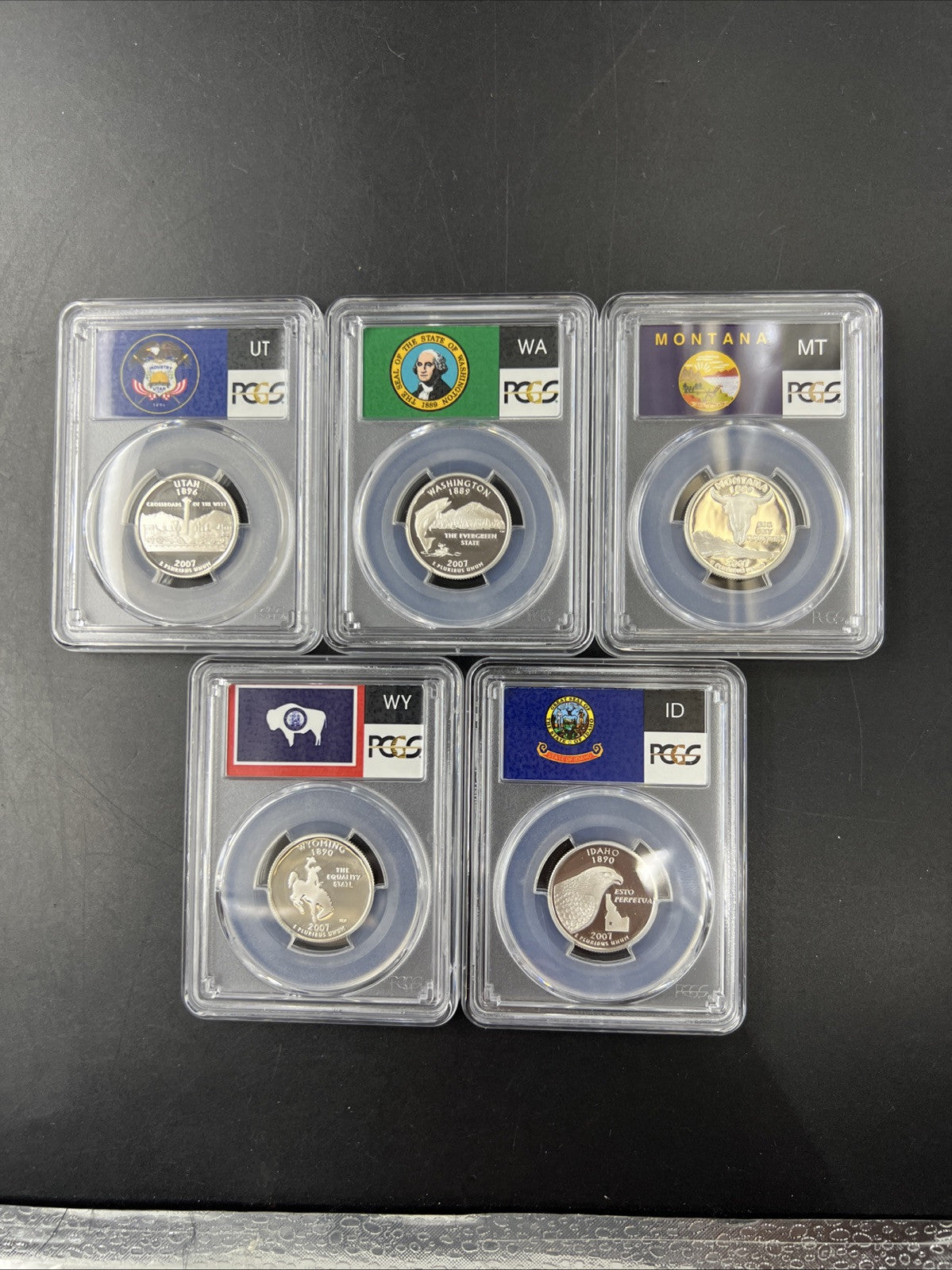 2007 S Complete 5 Coin Silver Proof Quarter Set PCGS Graded PR69 DCAM Flag Label