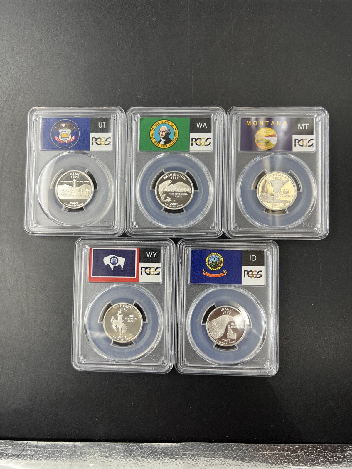 2007 S Complete 5 Coin Silver Proof Quarter Set PCGS Graded PR69 DCAM Flag Label