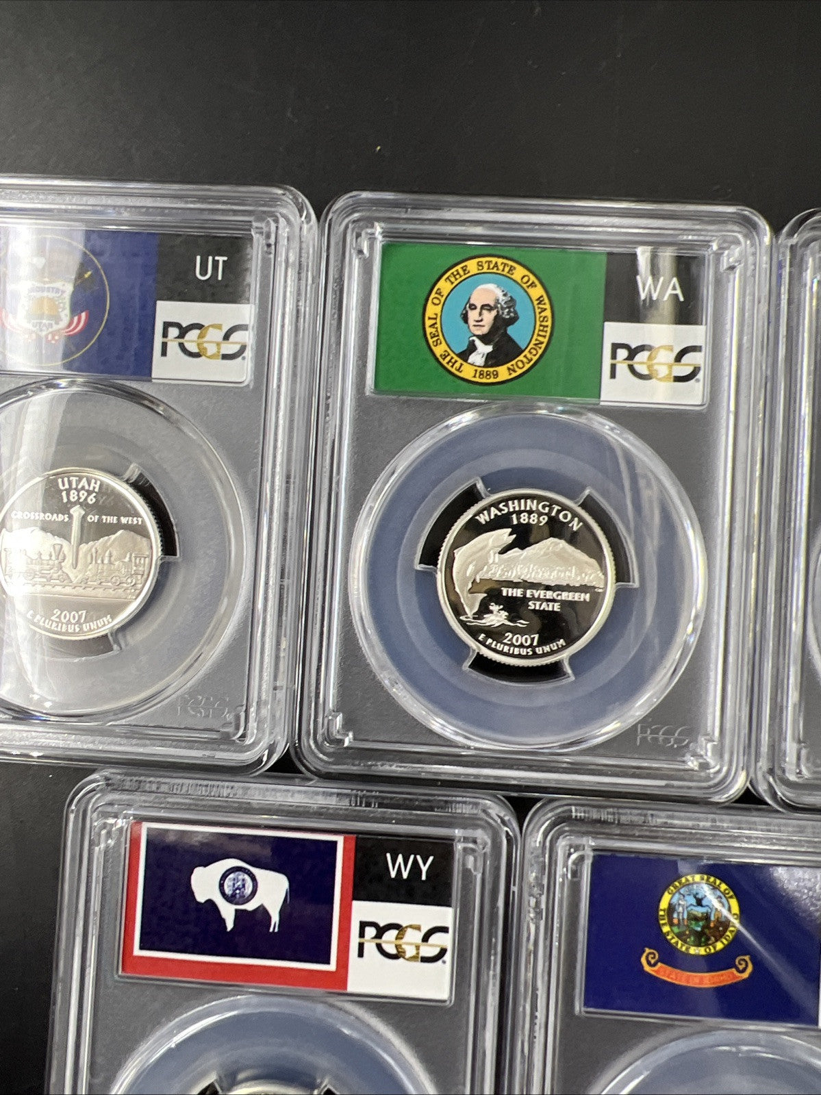 2007 S Complete 5 Coin Silver Proof Quarter Set PCGS Graded PR69 DCAM Flag Label
