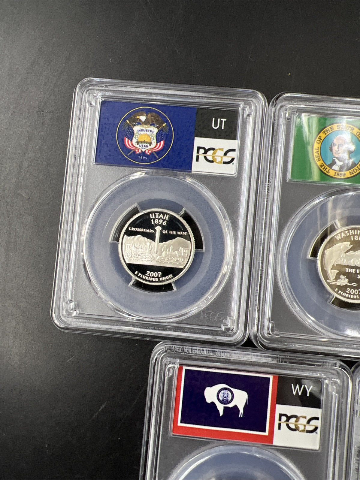 2007 S Complete 5 Coin Silver Proof Quarter Set PCGS Graded PR69 DCAM Flag Label